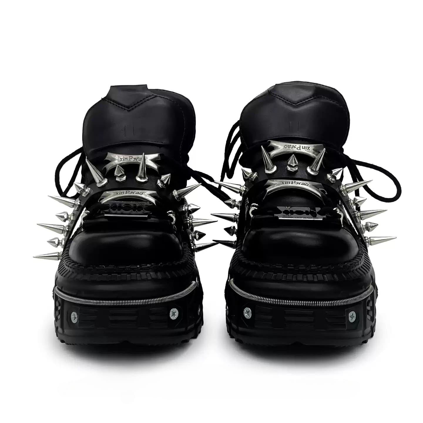 Kobine Women's Punk Spiked Strap Round‑Toe Chunky Sole Shoes