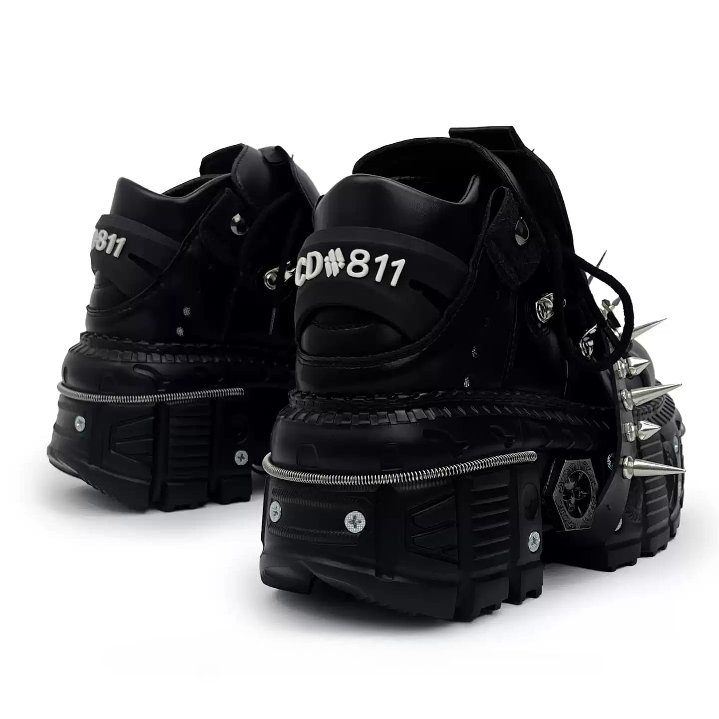 Kobine Women's Punk Spiked Strap Round‑Toe Chunky Sole Shoes