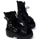 Kobine Women's Punk Studded Buckle Strap Cutout Open-Toe Platform Chunky Sole Sandal Boots