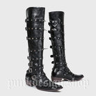 Kobine Women's Punk Studded Buckle-up Strap Knee-High Boots