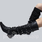 Kobine Women's Punk Studded Buckle-up Strap Knee-High Boots