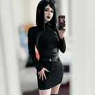 Kobine Women's Punk Turtleneck Faux Leather Strap Splice Dress