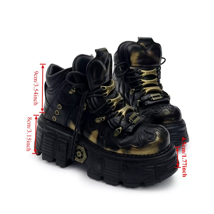 Kobine Women's Punk Two‑Tone Lace-up Round‑Toe Platform Chunky Sole Shoes