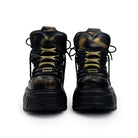 Kobine Women's Punk Two‑Tone Lace-up Round‑Toe Platform Chunky Sole Shoes
