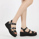 Kobine Women's Punk Zipper Bucles Open-toe Platform Sandals