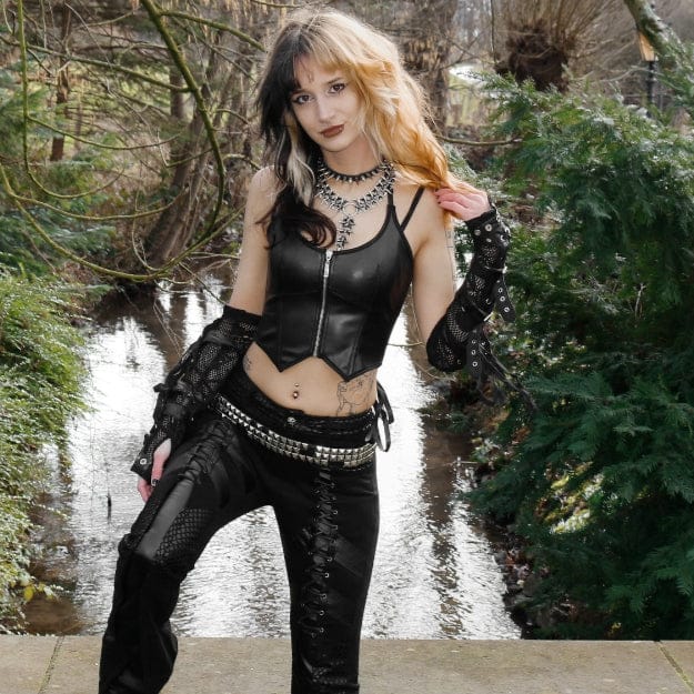 Kobine Women's Punk Zipper Halterneck Faux Leather Bustier
