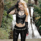 Kobine Women's Punk Zipper Halterneck Faux Leather Bustier