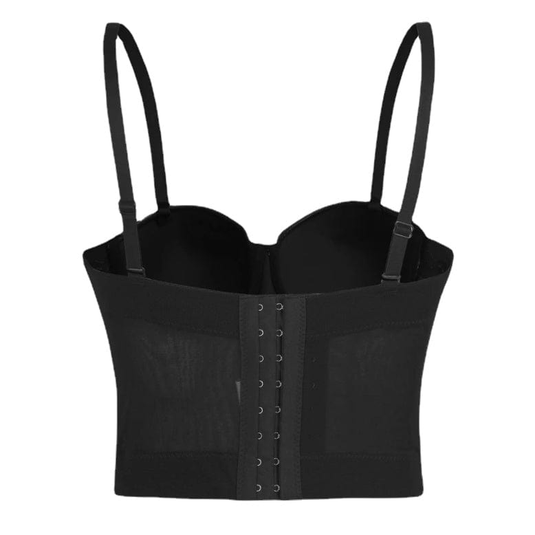 Kobine Women's Spaghetti Straps Mesh Push Up Bustier Crop