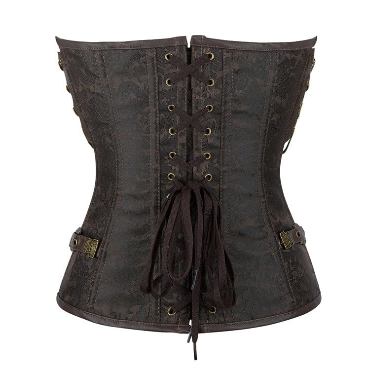 Kobine Women's Steampunk Buckle Chained Lace-up Overbust Corset