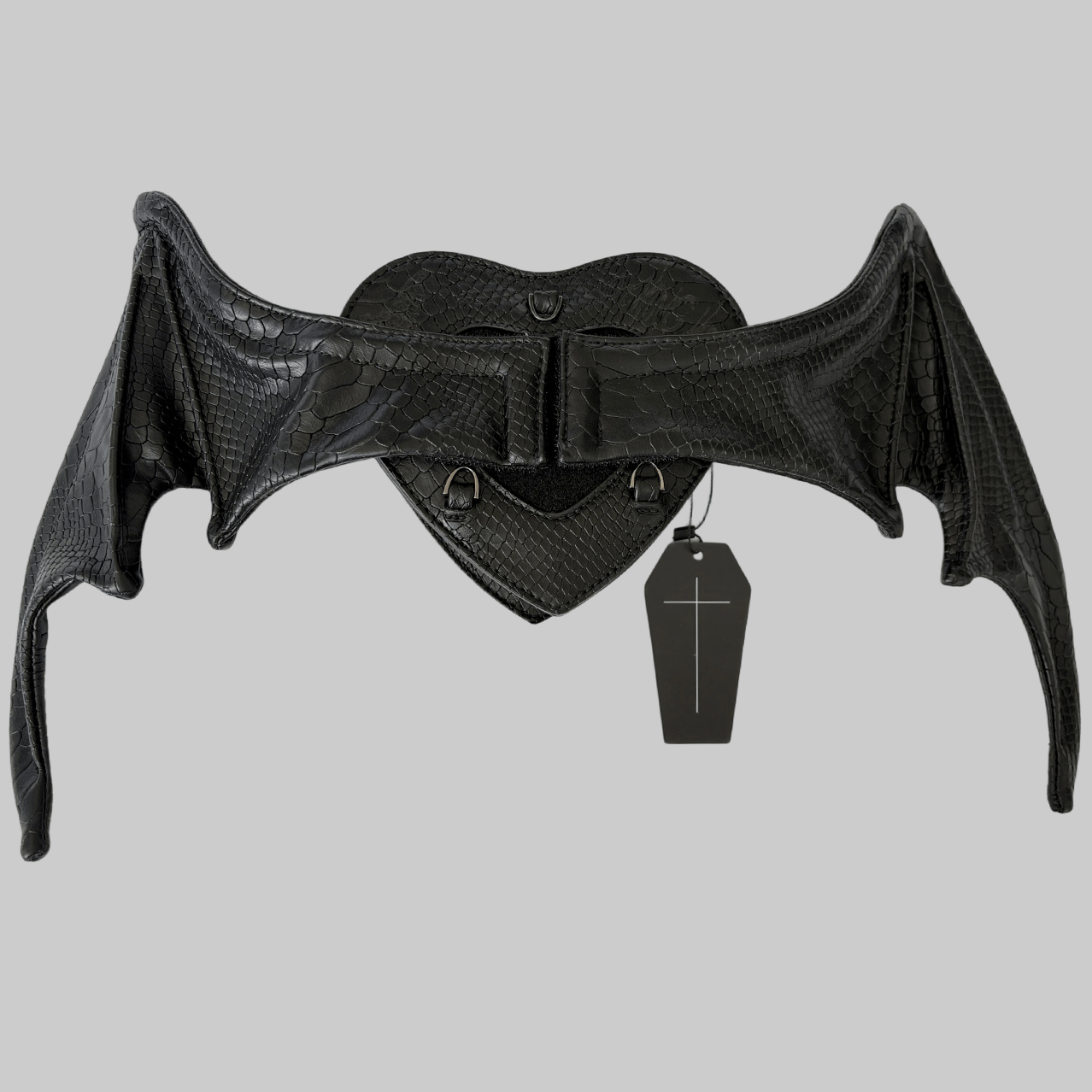 Nothing Here Women's Gothic Blue Devil Eye Bat Wing Heart Bag Black