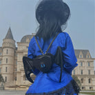 Nothing Here Women's Gothic Blue Devil Eye Bat Wing Heart Bag Black