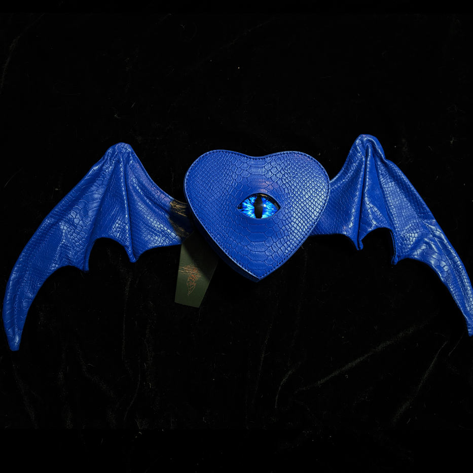 Nothing Here Women's Gothic Devil Eye Bat Wing Heart Bag Blue