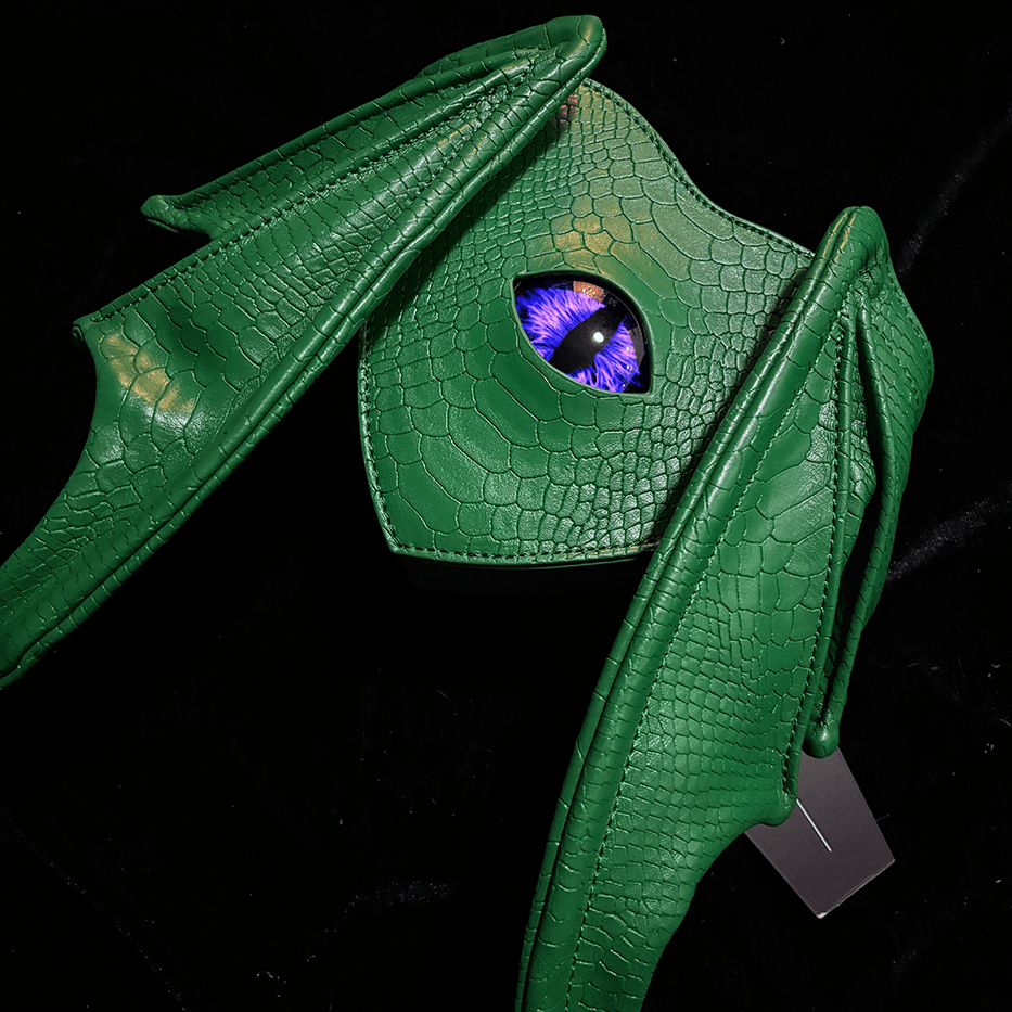 Nothing Here Women's Gothic Devil Eye Bat Wing Heart Bag Green