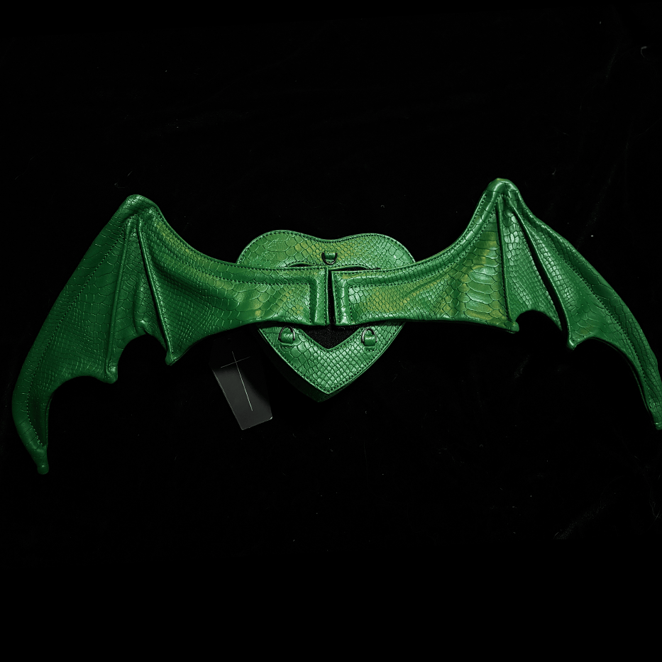 Nothing Here Women's Gothic Devil Eye Bat Wing Heart Bag Green