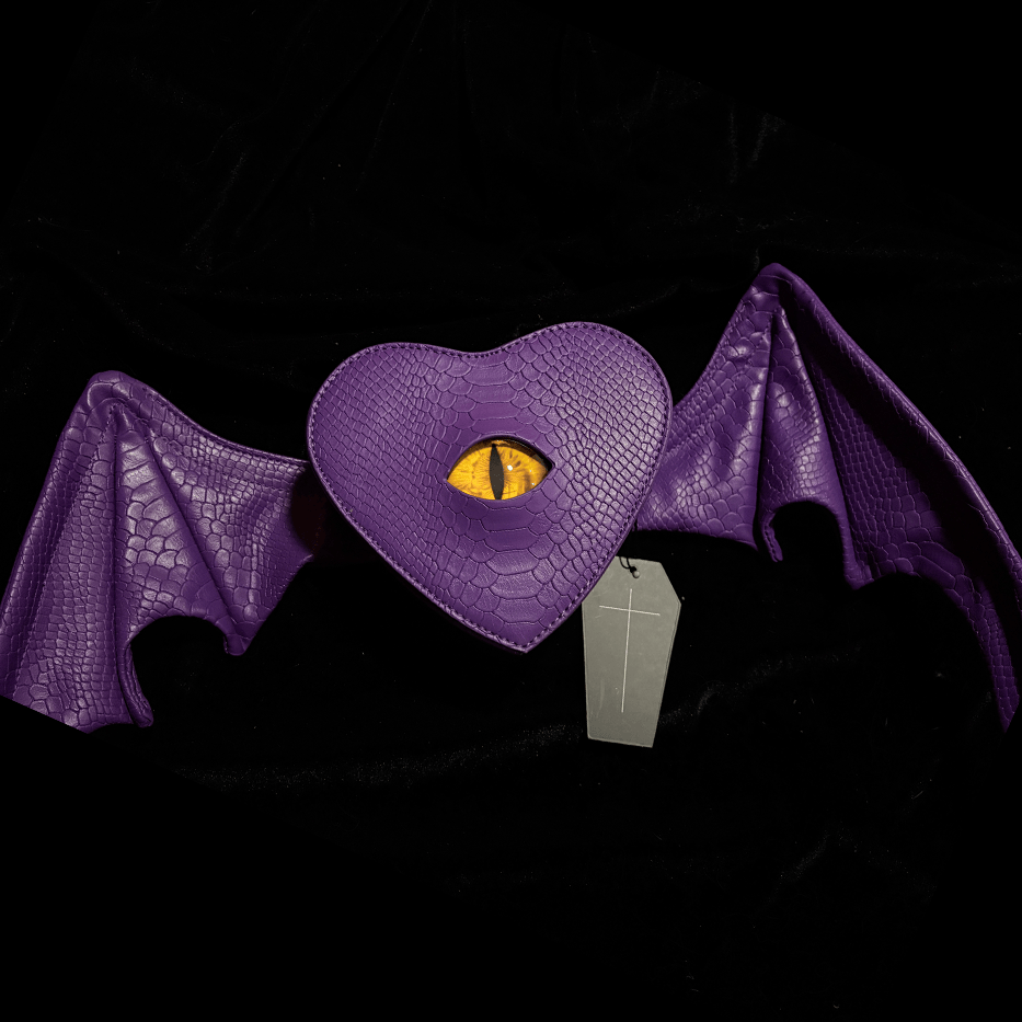 Nothing Here Women's Gothic Devil Eye Bat Wing Heart Bag Purple