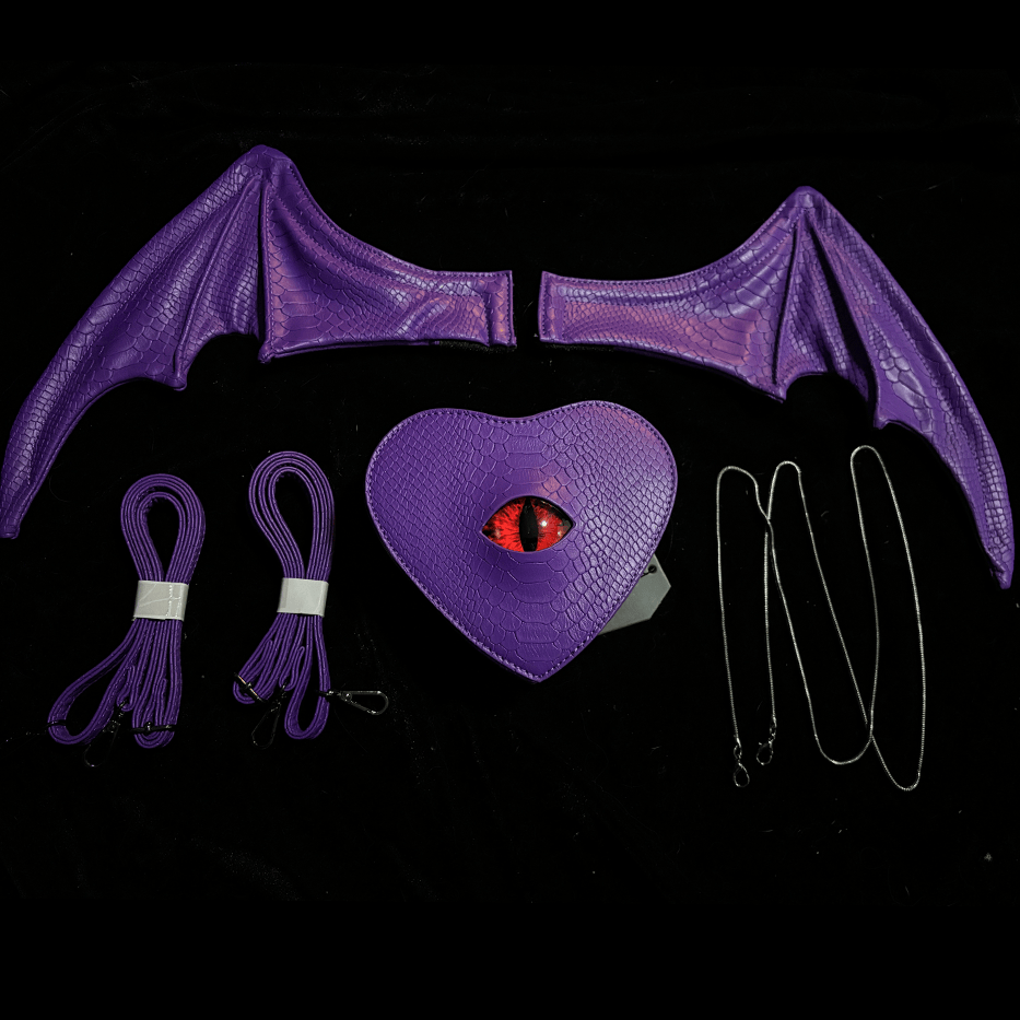 Nothing Here Women's Gothic Devil Eye Bat Wing Heart Bag Purple