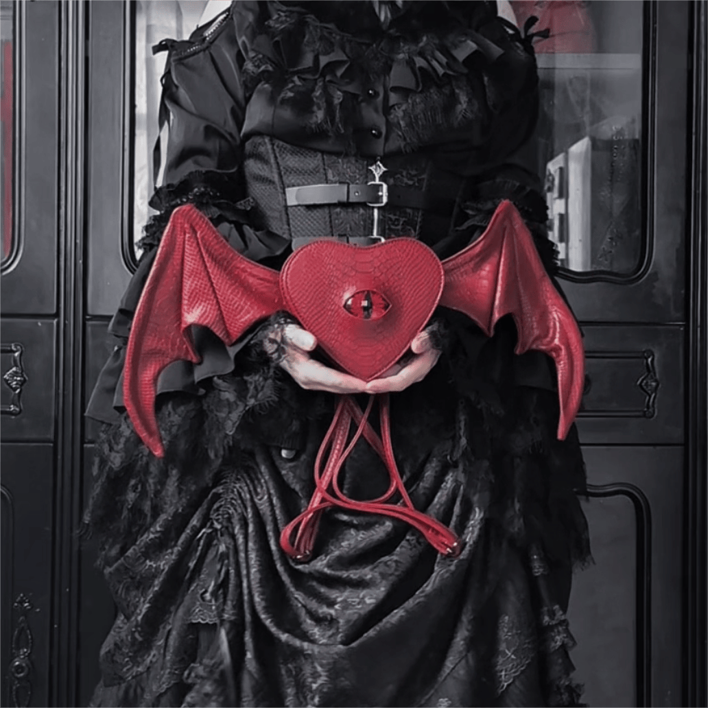 Nothing Here Women's Gothic Devil Eye Bat Wing Heart Bag Red