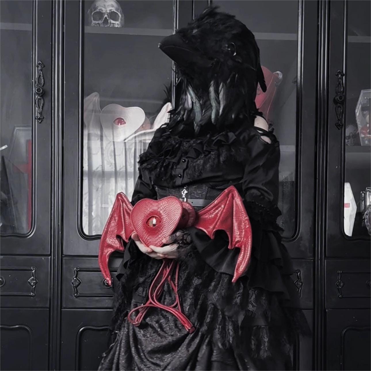 Nothing Here Women's Gothic Devil Eye Bat Wing Heart Bag Red