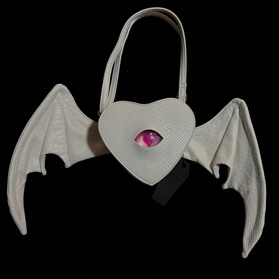 Nothing Here Women's Gothic Devil Eye Bat Wing Heart Bag White