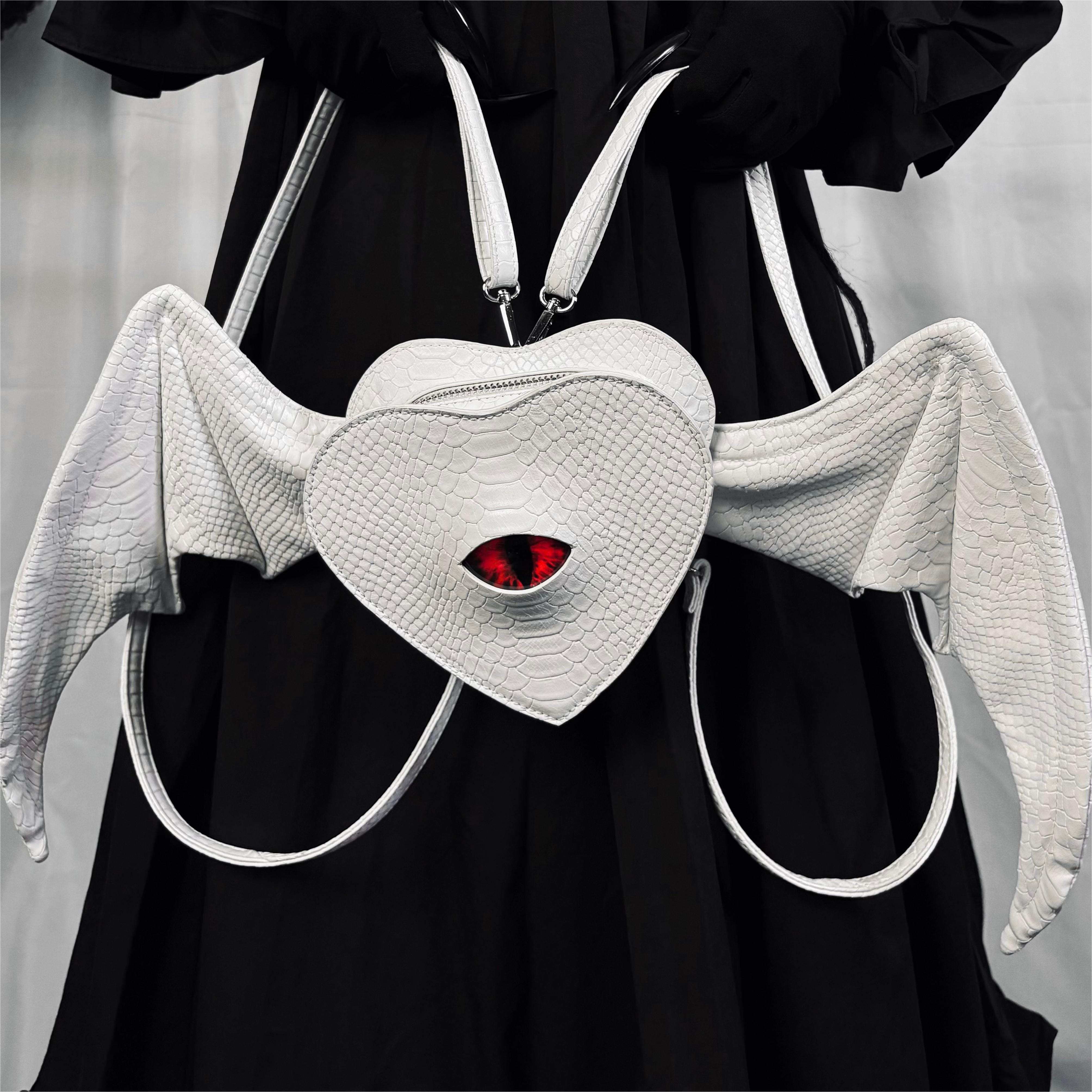 Nothing Here Women's Gothic Devil Eye Bat Wing Heart Bag White