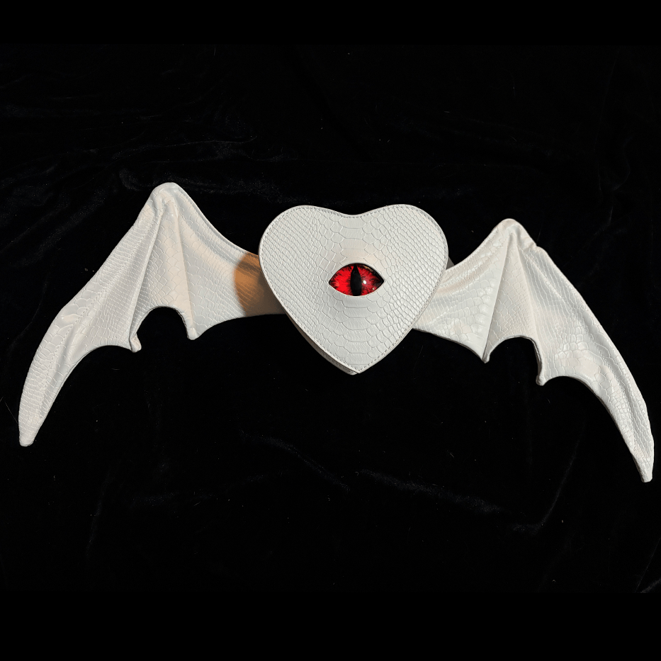 Nothing Here Women's Gothic Devil Eye Bat Wing Heart Bag White