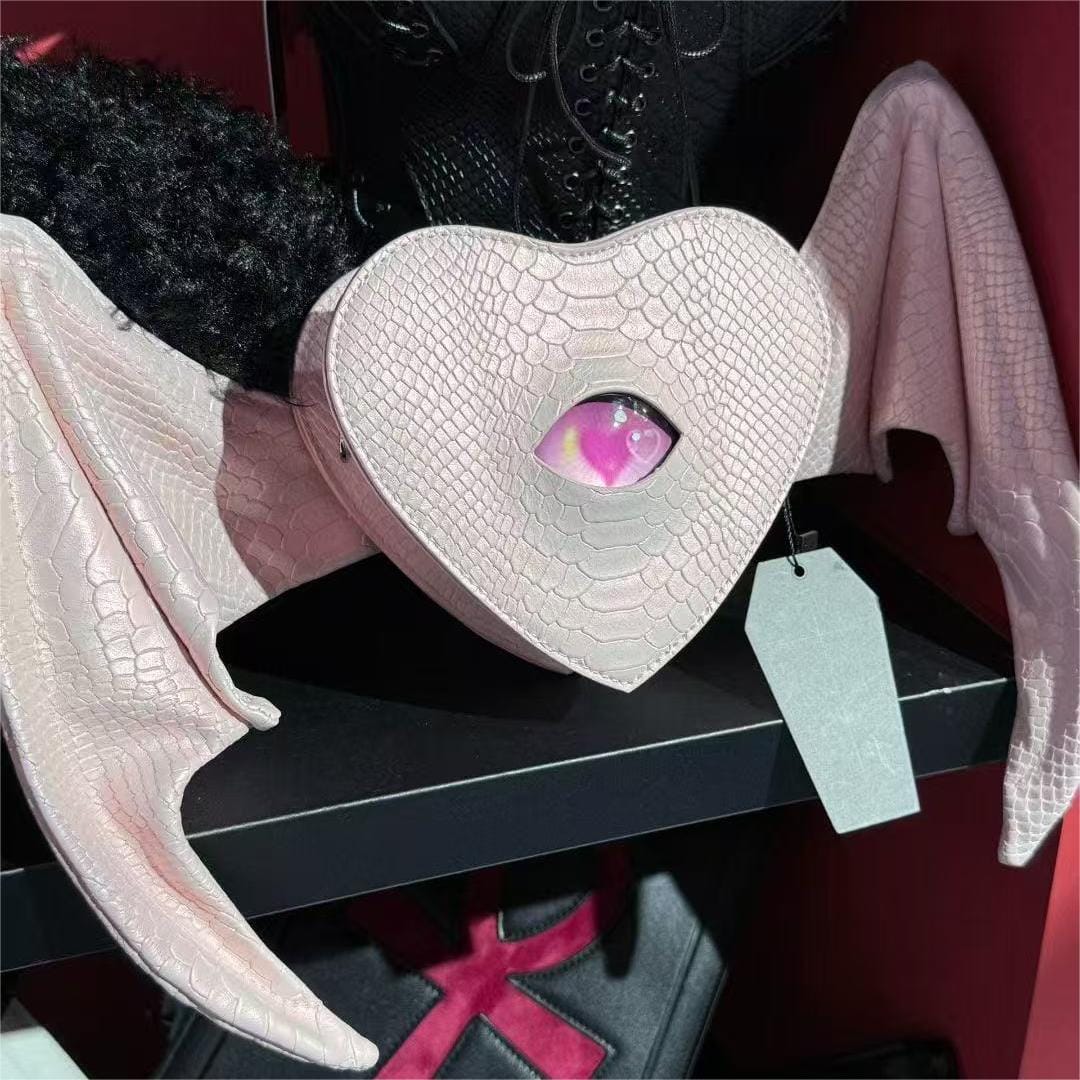 Nothing Here Women's Gothic Devil Eye Bat Wing Heart Pink