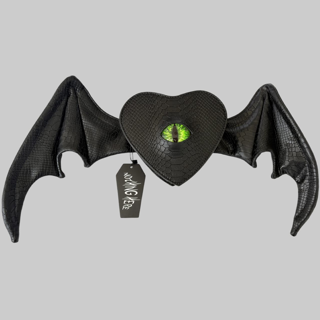 Nothing Here Women's Gothic Green Devil Eye Bat Wing Heart Bag Black
