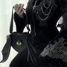 Nothing Here Women's Gothic Green Devil Eye Bat Wing Heart Bag Black