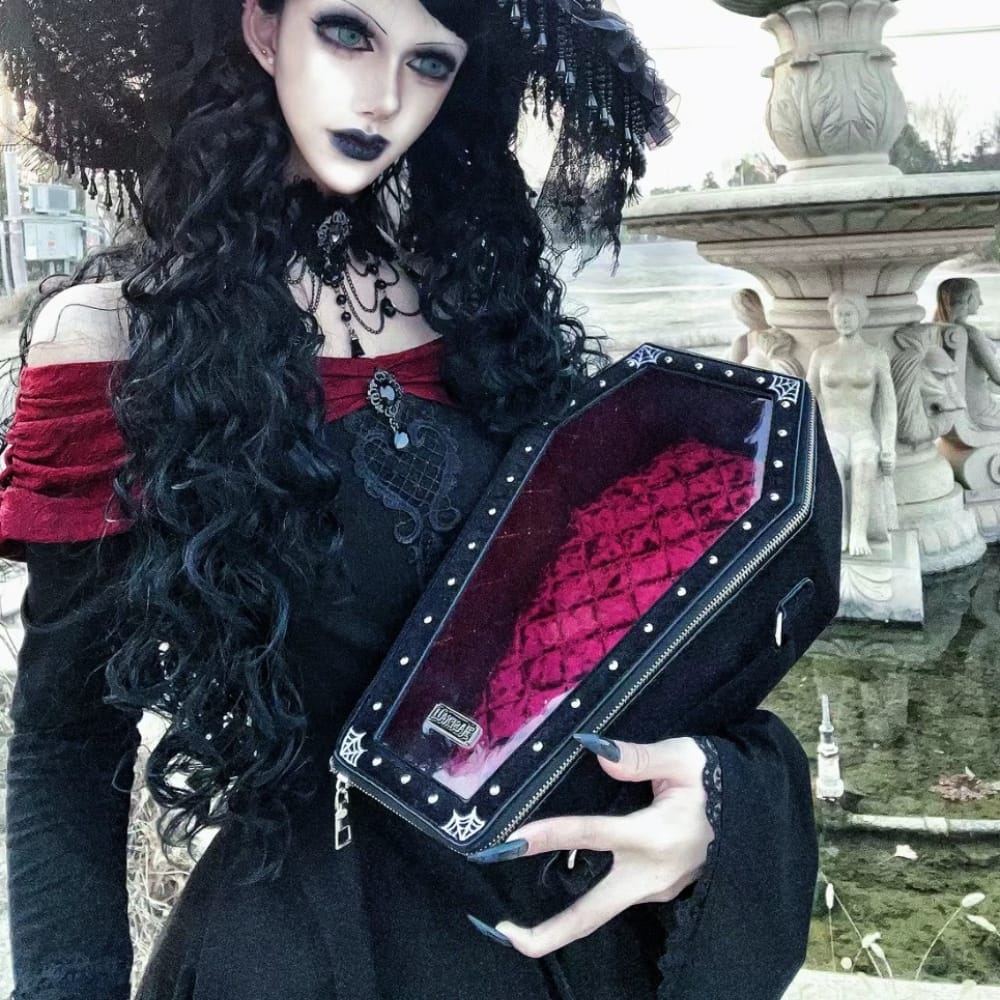 Nothing Here Women's Gothic Red Plaid Coffin Bag