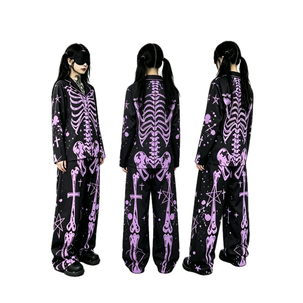 Nothing Here Women's Gothic Skeleton X-Ray Pajama Set 2 Pieces Loungewear