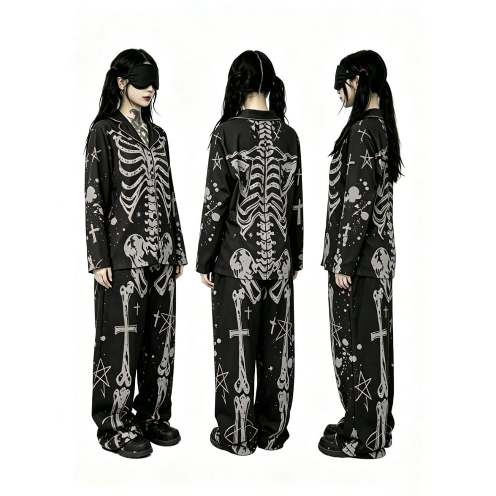 Nothing Here Women's Gothic Skeleton X-Ray Pajama Set 2 Pieces Loungewear