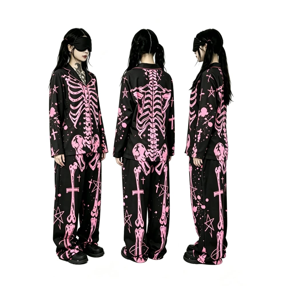 Nothing Here Women's Gothic Skeleton X-Ray Pajama Set 2 Pieces Loungewear