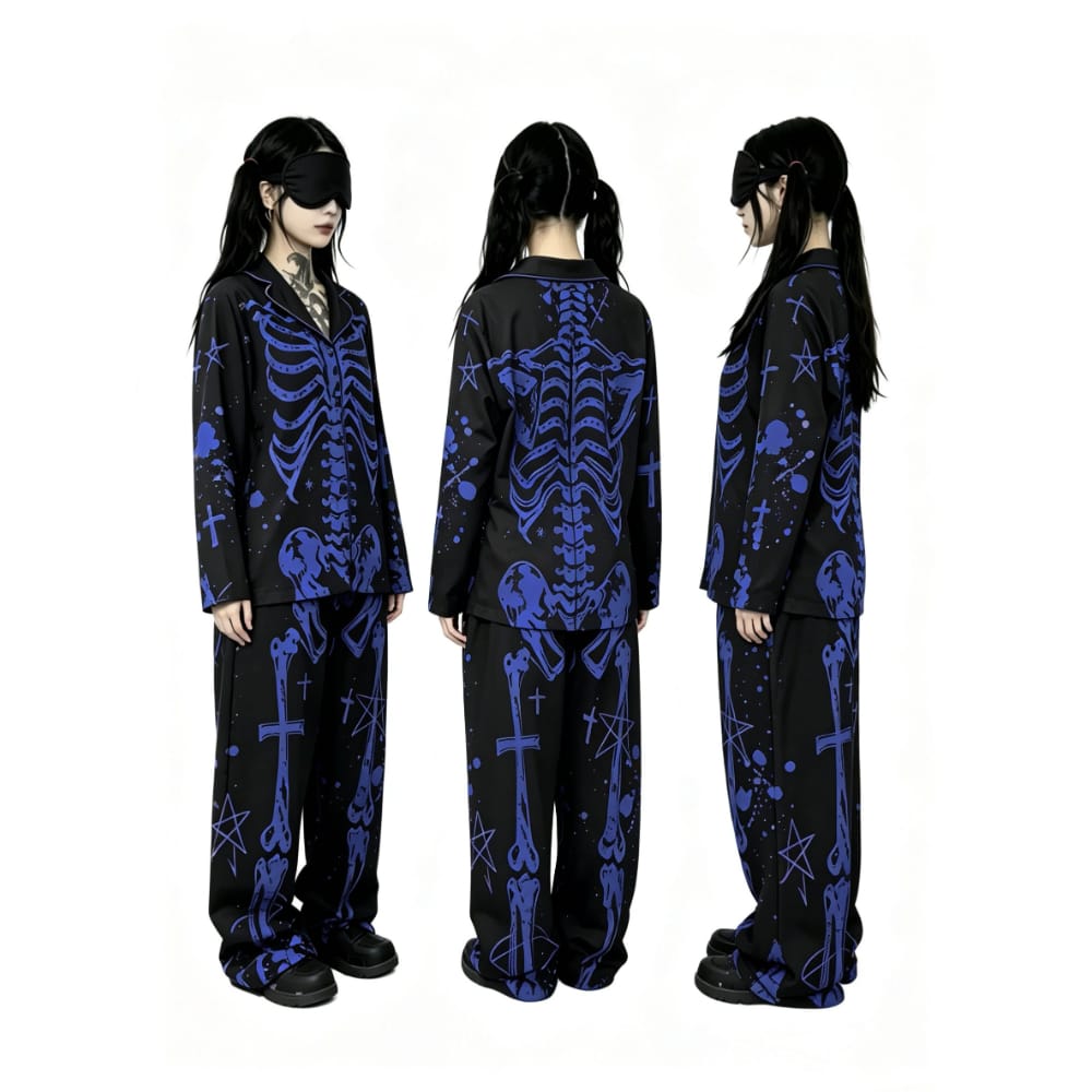 Nothing Here Women's Gothic Skeleton X-Ray Pajama Set 2 Pieces Loungewear