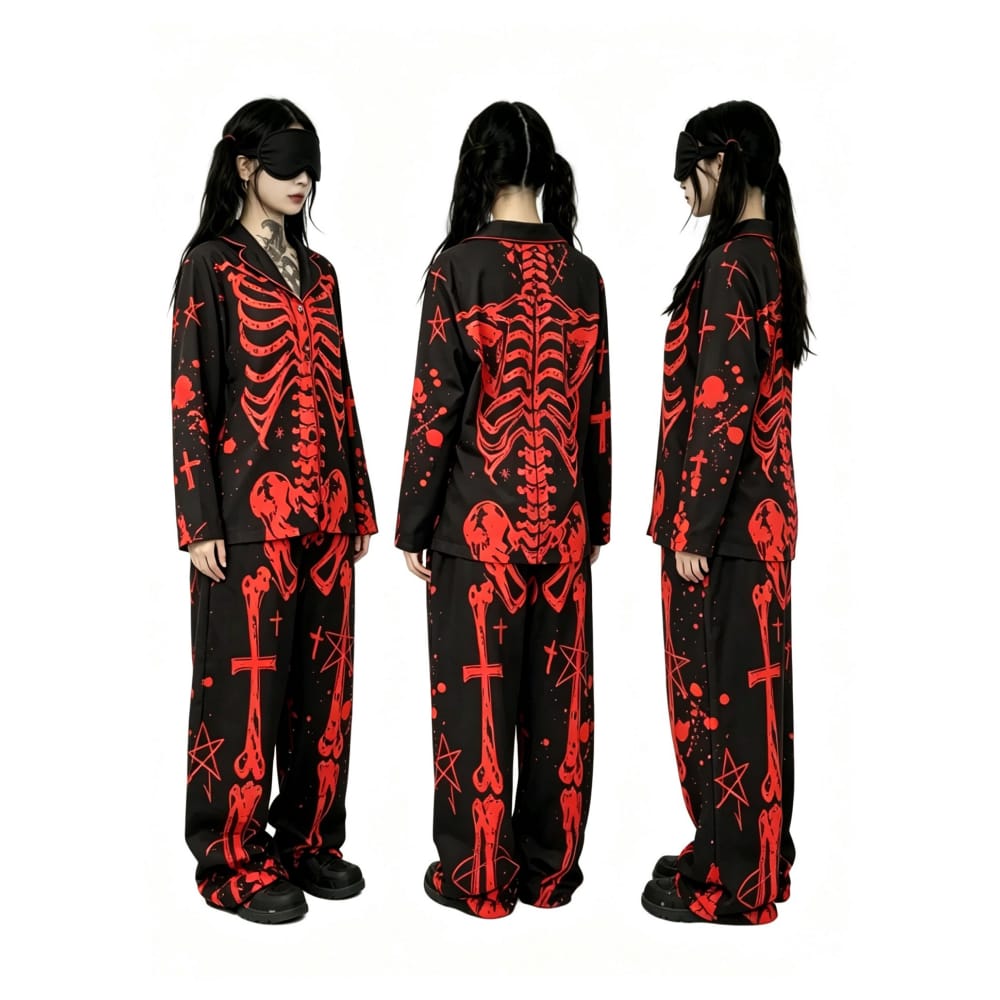 Nothing Here Women's Gothic Skeleton X-Ray Pajama Set 2 Pieces Loungewear