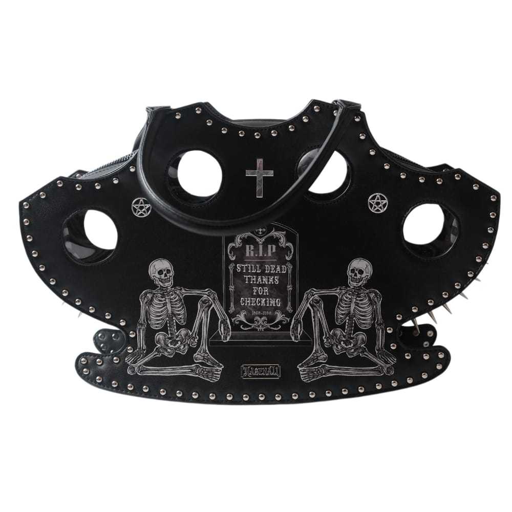 Nothing Here Women's Gothic Skull Rivets Tombstone Handbag