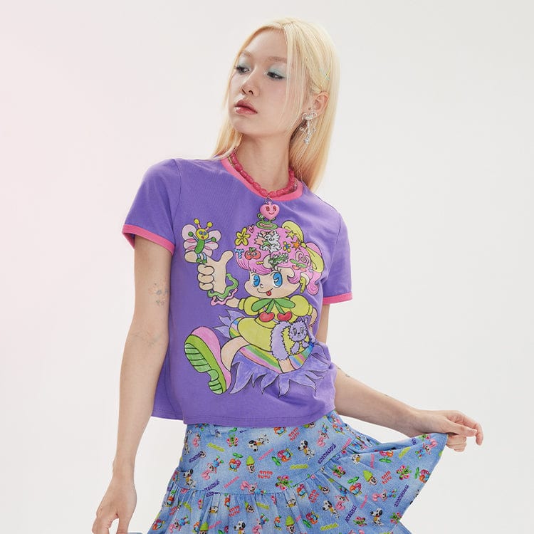 Pink Kawaii Women's Pink Kawaii Cartoon Printed T-shirt