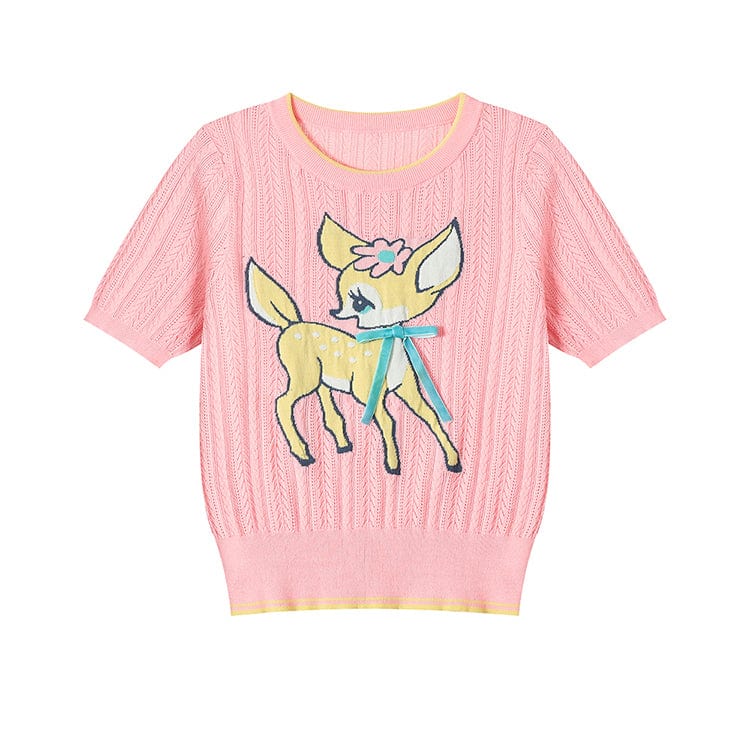 Pink Kawaii Women's Pink Kawaii Cutout Bear Knitted Shirt