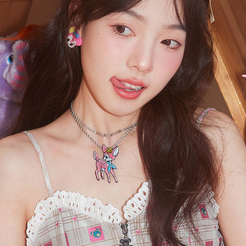 Pink Kawaii Women's Pink Kawaii Deer Rhinestone Necklace