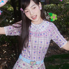 Pink Kawaii Women's Pink Kawaii Doll Collar Bear Printed Plaid Shirt