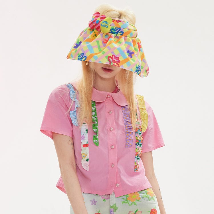 Pink Kawaii Women's Pink Kawaii Floral Printed Plaid Hat