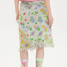 Pink Kawaii Women's Pink Kawaii Floral Printed Splice Plaid Unedged Skirt