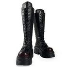Punk Design Men's Punk Flame Applique Lace-up Round‑Toe Platform Chunky Sole Motorcycle Boot