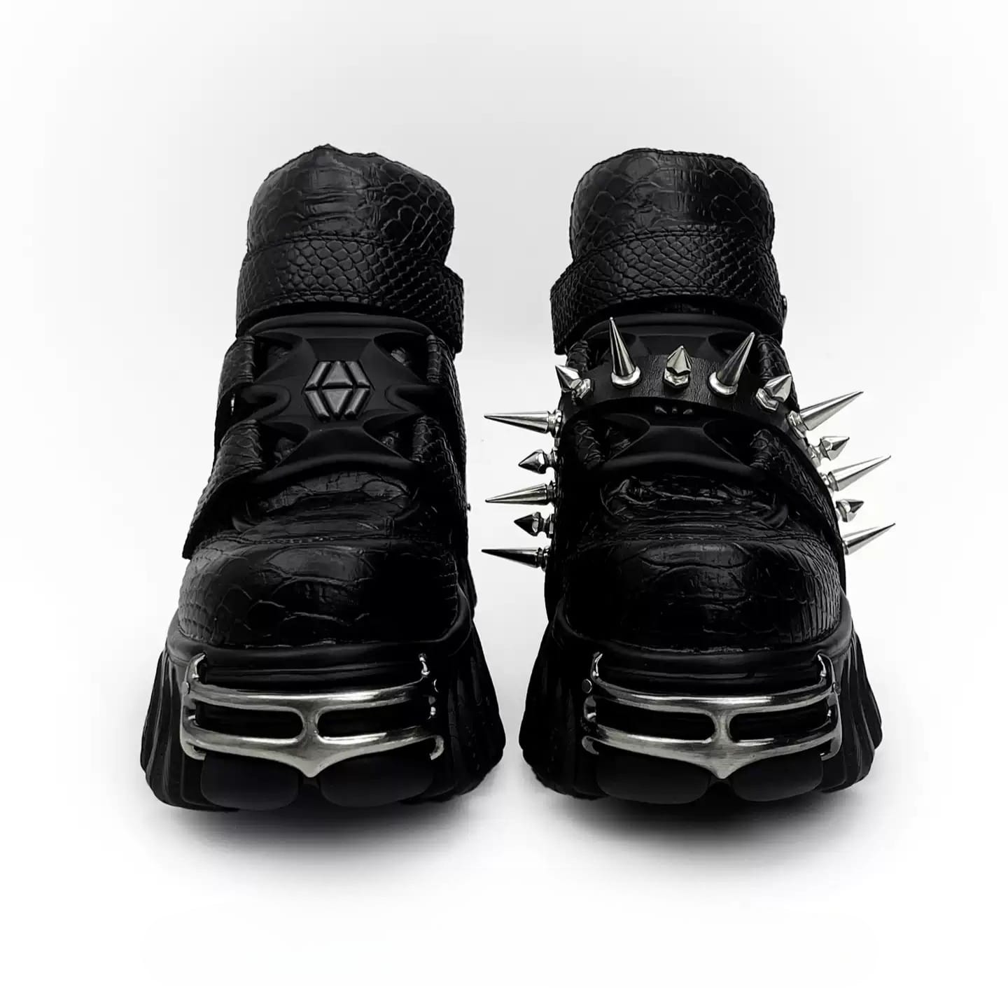 Punk Design Men's Punk Spiked Strap Alligator Print Chunky Sole Shoes
