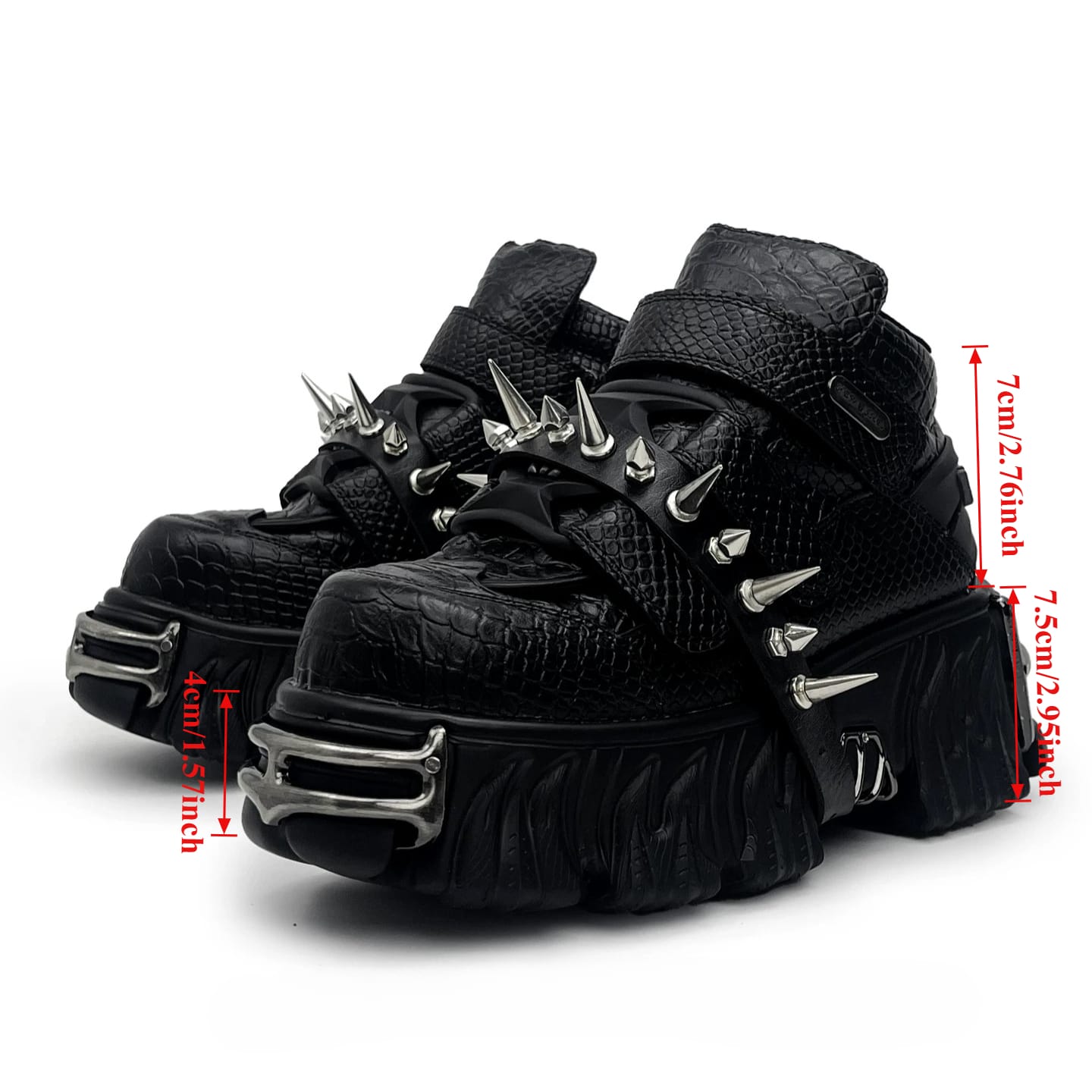 Punk Design Men's Punk Spiked Strap Alligator Print Chunky Sole Shoes