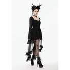 Punk Design Women's Gothic Bat Star Moon Printed Irregular Hem Dress