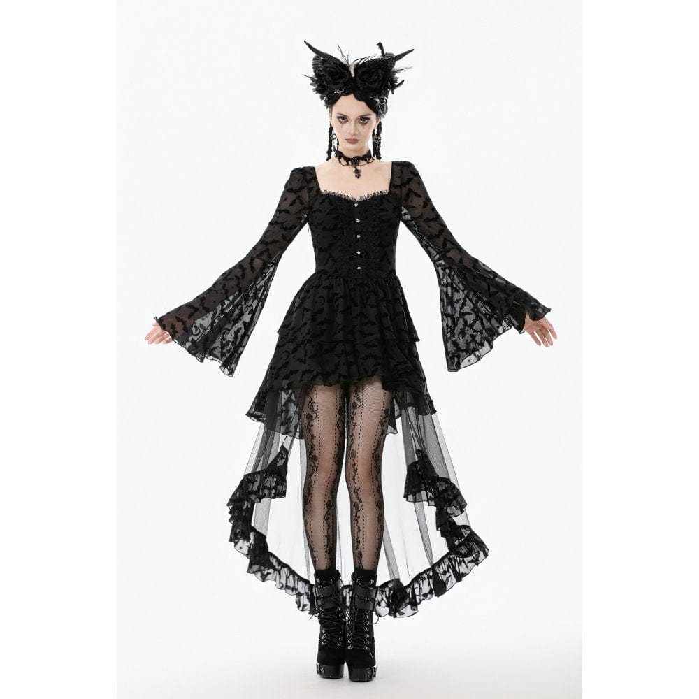 Punk Design Women's Gothic Bat Star Moon Printed Irregular Hem Dress