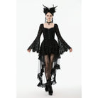 Punk Design Women's Gothic Bat Star Moon Printed Irregular Hem Dress