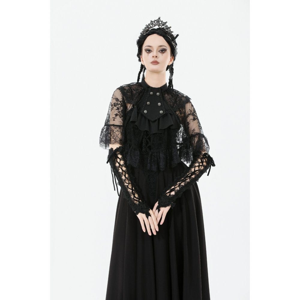 Punk Design Women's Gothic Bouble-breasted Floral Lace Cape