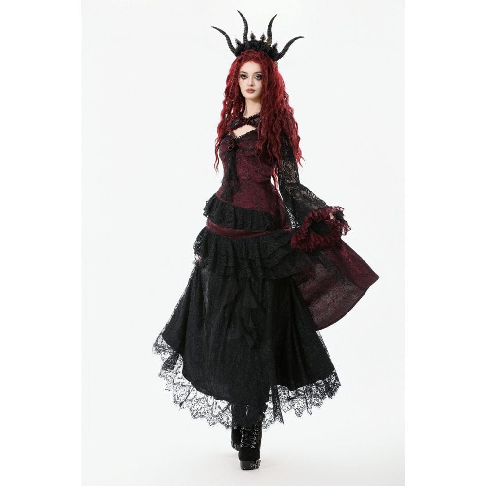 Punk Design Women's Gothic Contrast Color Floral Lace Cape