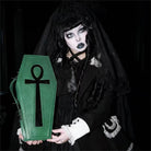 Punk Design Women's Gothic Cross Bat Wing Coffin Bag Green